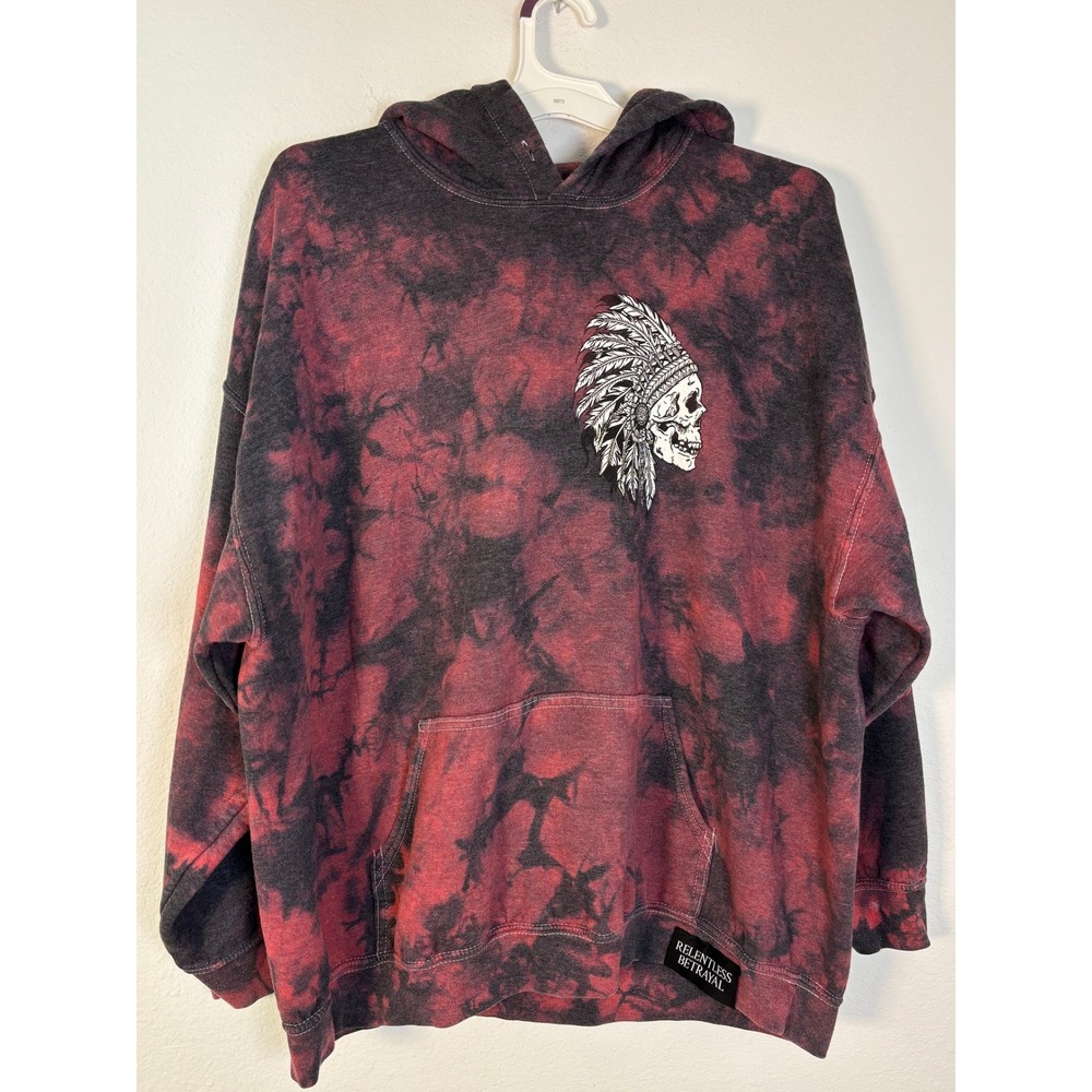 Relentless Betrayal Red Black Tie Dye Skull Headdress Hoodie Mens 2XL Pullover